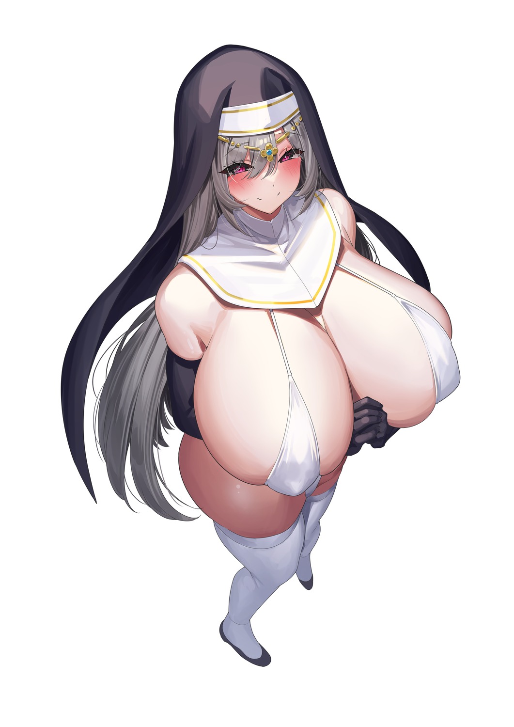 erect_nipples nun sling_bikini swimsuits thighhighs yamanokami_eaka