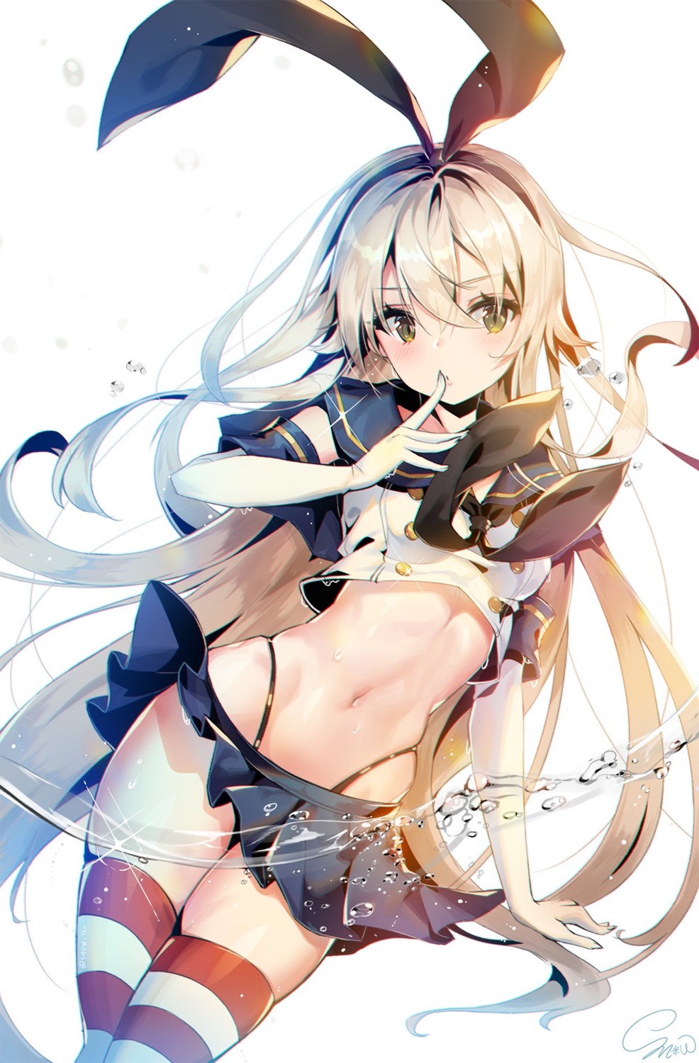 kantai_collection pantsu shimakaze_(kancolle) snow_is thighhighs thong wet