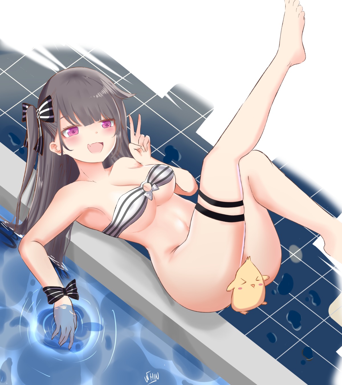 azur_lane bikini_top bottomless censored garter manjuu_(azur_lane) pamiat_merkuria_(azur_lane) swimsuits wet whin