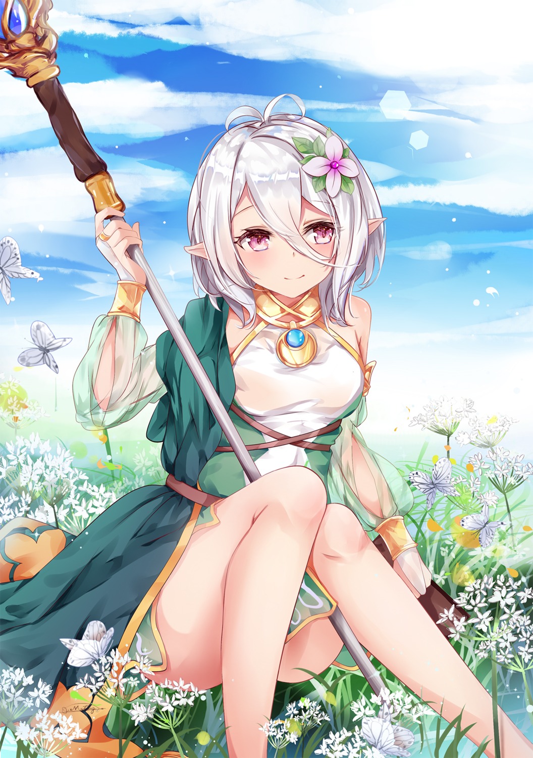 dress kokkoro pointy_ears princess_connect princess_connect!_re:dive see_through skirt_lift tagme weapon