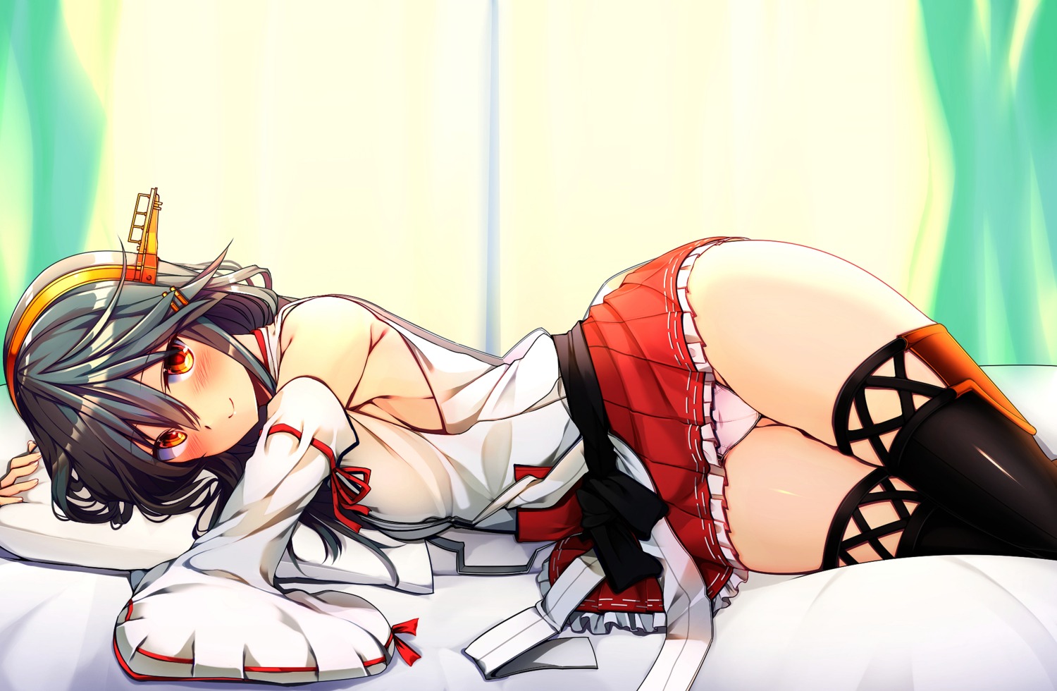 haruna_(kancolle) japanese_clothes kantai_collection pantsu thighhighs tsukui_kachou