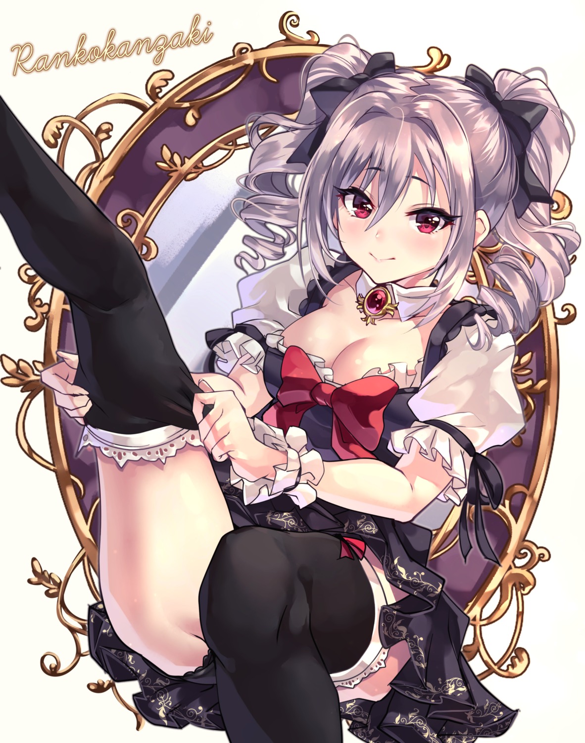 kanzaki_ranko lolita_fashion pantsu shashaki skirt_lift the_idolm@ster the_idolm@ster_cinderella_girls thighhighs undressing