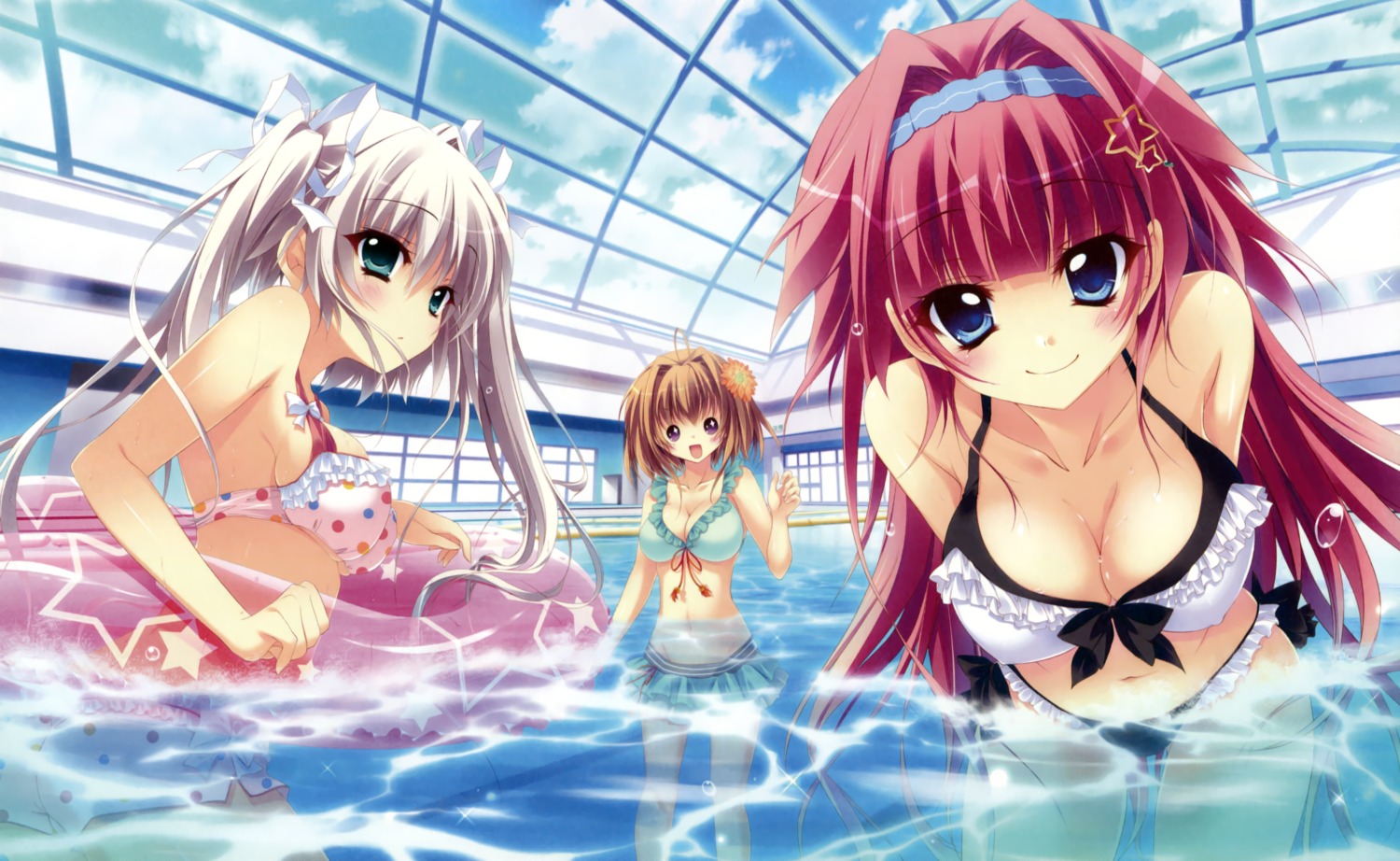 asaba_konami bikini cleavage erect_nipples ichinose_mio_(koi_ga_saku_koro_sakura_doki) izumi_tsubasu jinpou_an koi_ga_saku_koro_sakura_doki palette swimsuits