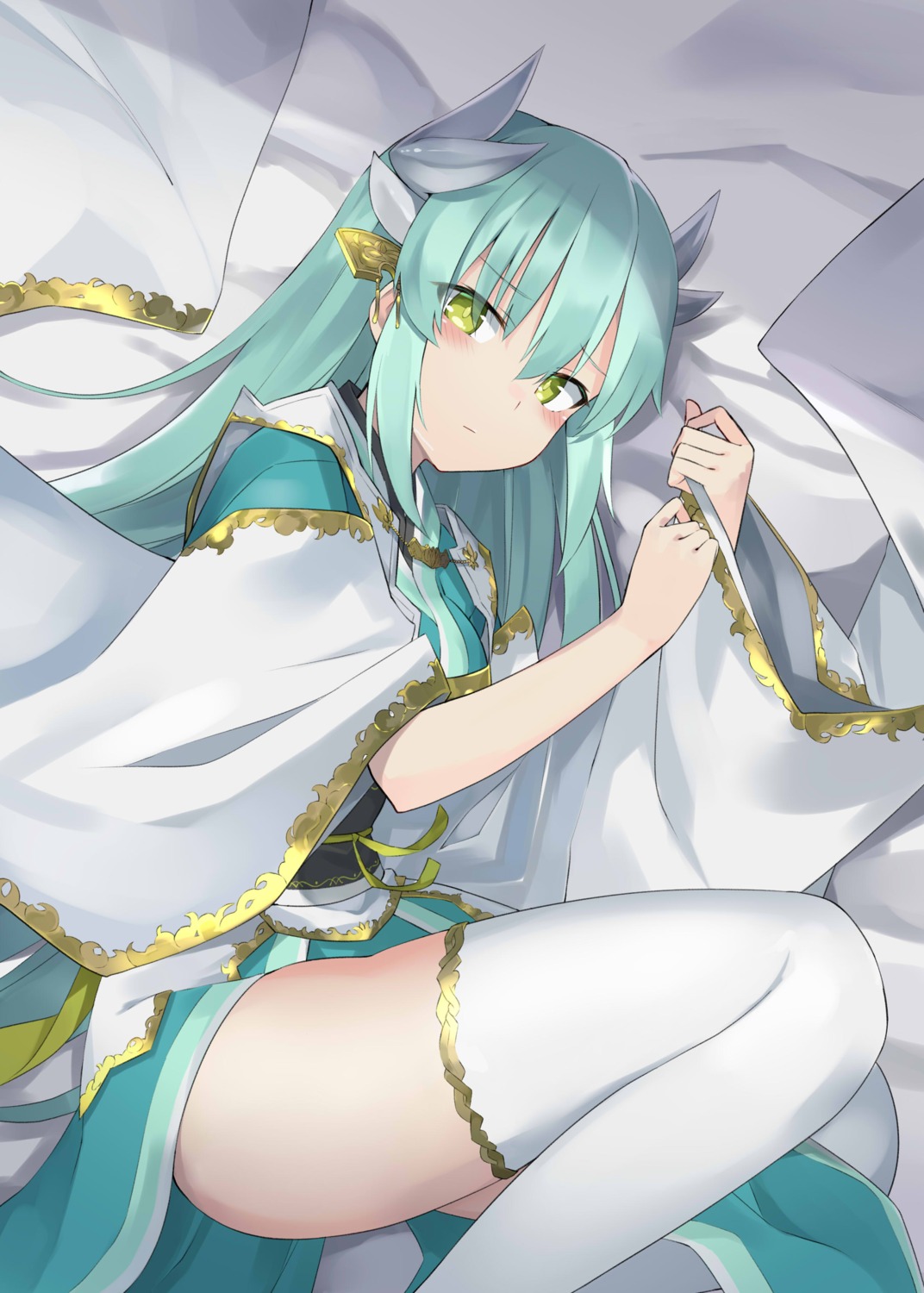 100percent fate/grand_order horns japanese_clothes kiyohime_(fate/grand_order) skirt_lift thighhighs