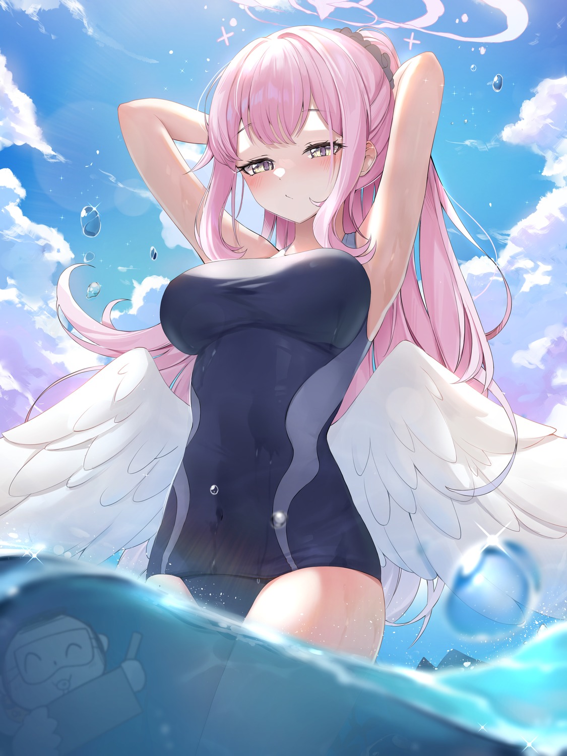 angel blue_archive gr_greeze misono_mika swimsuits wet wings