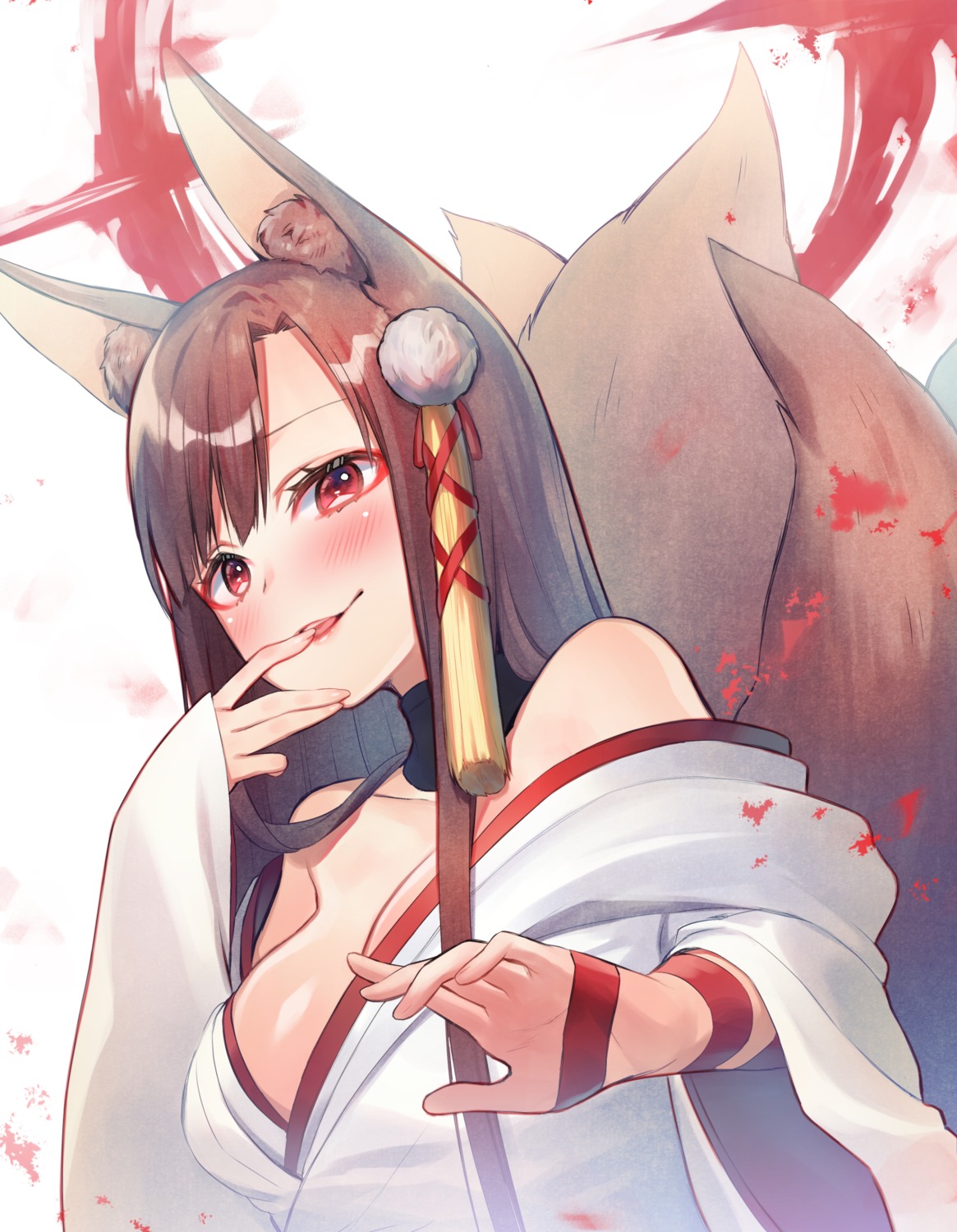 akagi_(azur_lane) animal_ears azur_lane cleavage japanese_clothes shirakosei tail