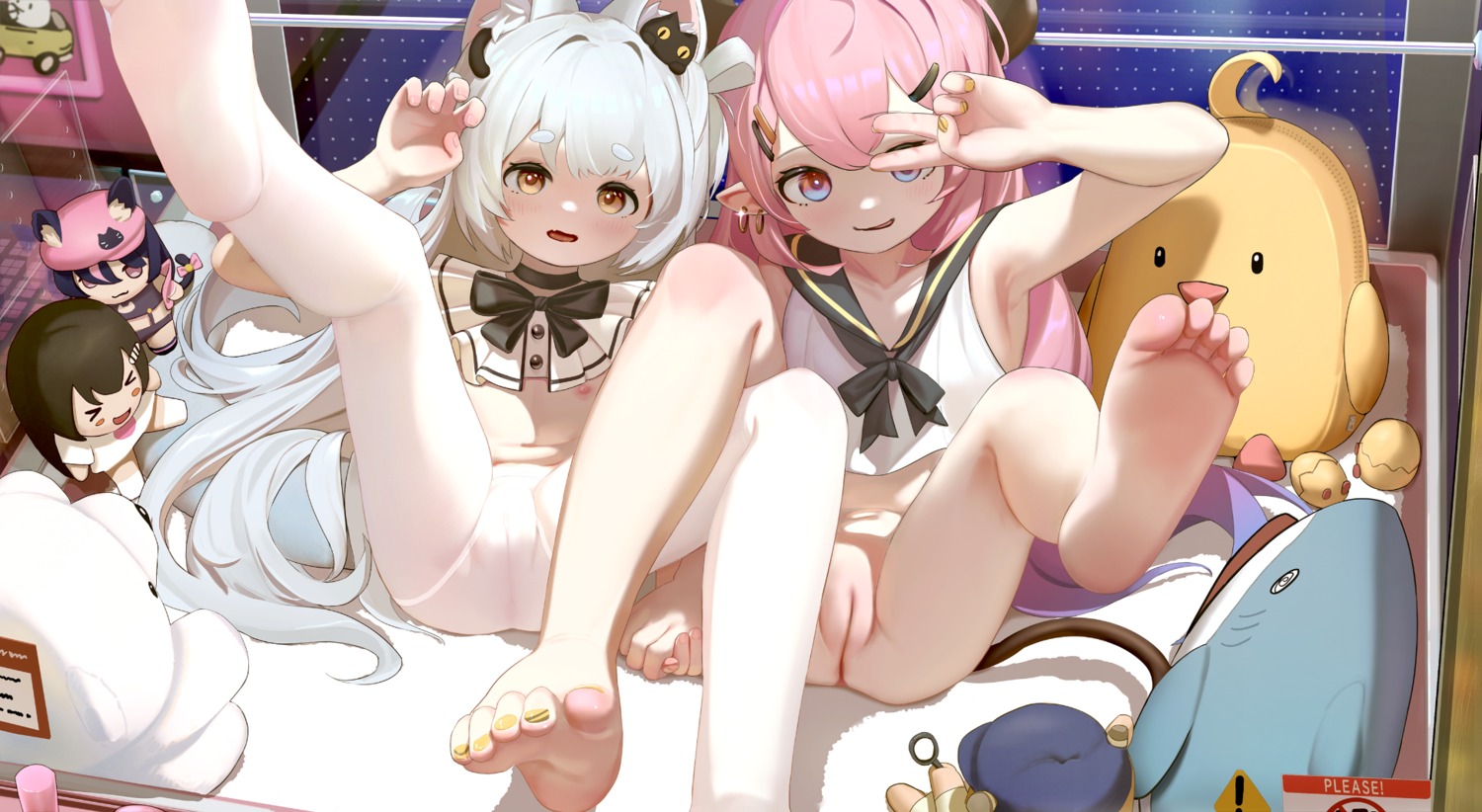 agwing86 animal_ears bottomless breasts cameltoe chibi feet horns loli nipples no_bra pantyhose pointy_ears pussy seifuku tail uncensored