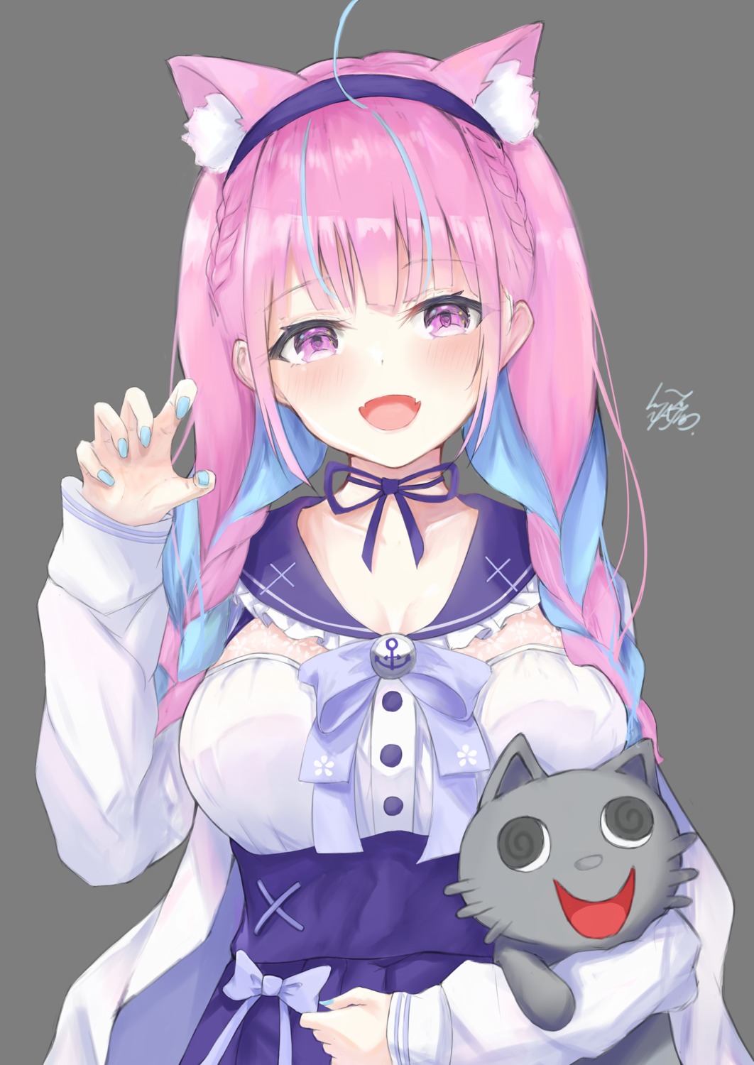 andason_sanda animal_ears hololive minato_aqua neko nekomimi seifuku