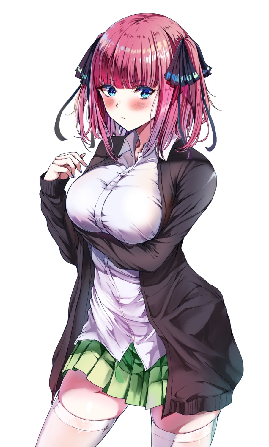 5-toubun_no_hanayome breast_hold nakano_nino sak seifuku sweater thighhighs