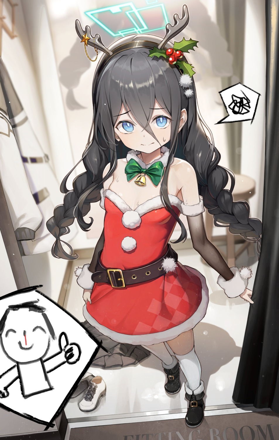 blue_archive christmas dampi dress halo horns loli no_bra tendou_arisu thighhighs wet