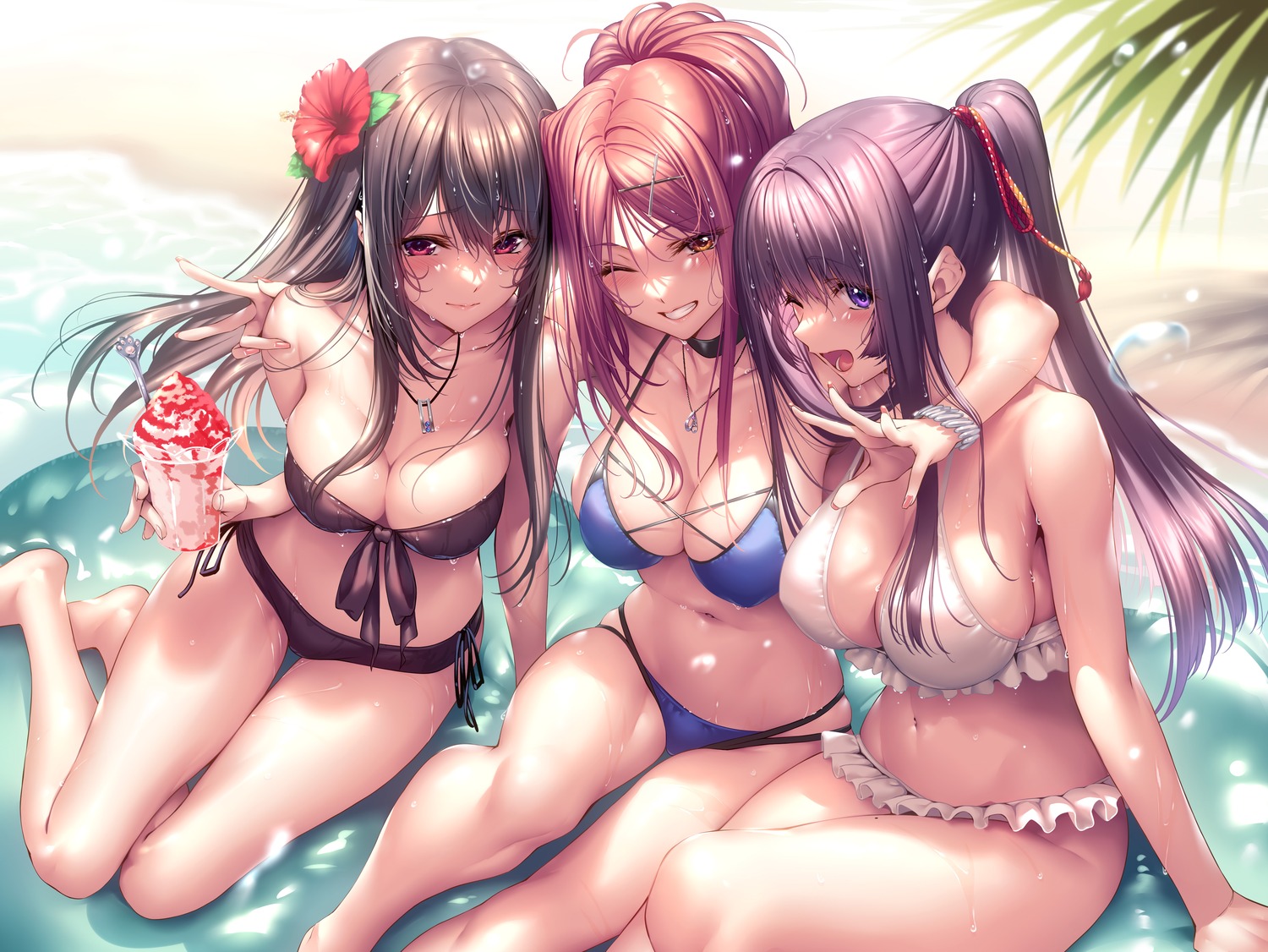 bikini hanikami_kanojo minazumi_kasane myouga_satsuki piromizu shizuki_neru swimsuits wet