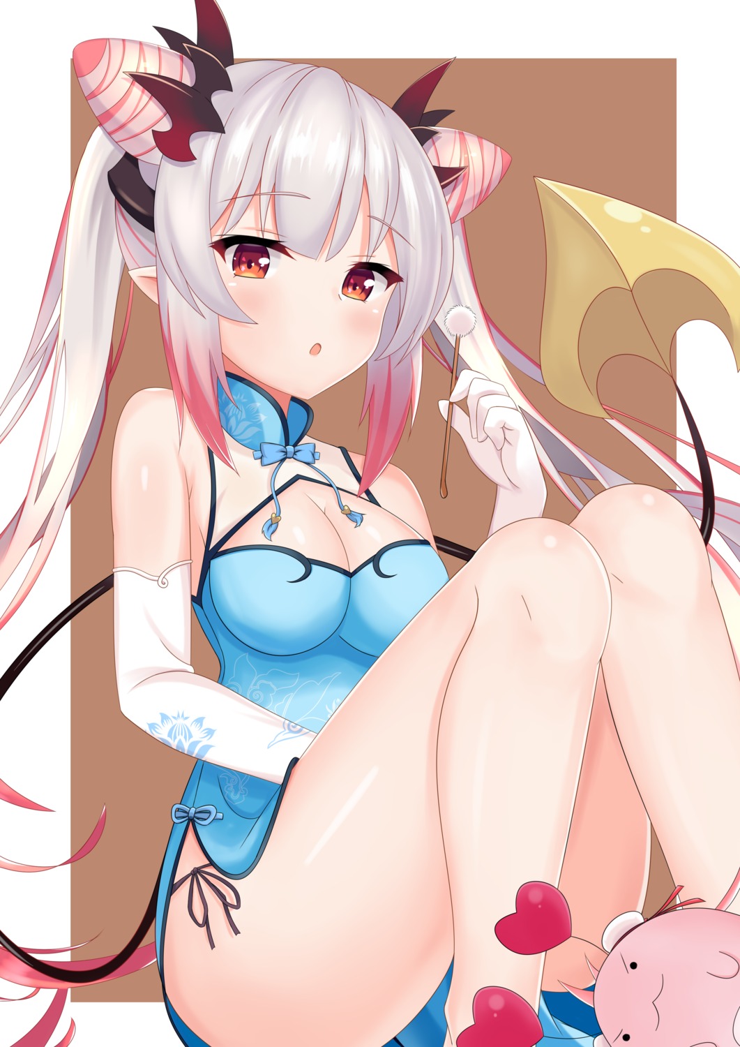 chinadress cleavage honey_strap nanashi_inc. pantsu pointy_ears string_panties suou_patra tail xingyexiao