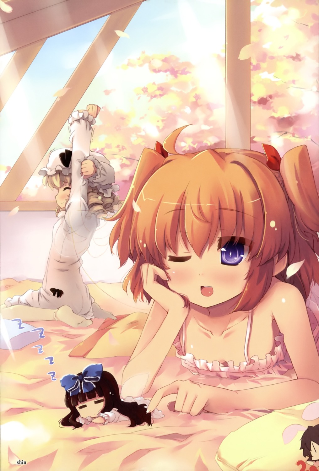 animal_ears bunny_ears chibi inaba_tewi luna_child newhonpo pajama star_sapphire sunny_milk touhou