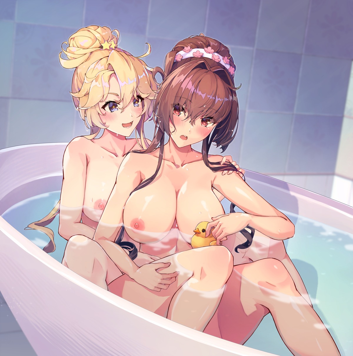 bathing himeyamato iowa_(kancolle) kantai_collection naked nipples wet yamato_(kancolle) yuri