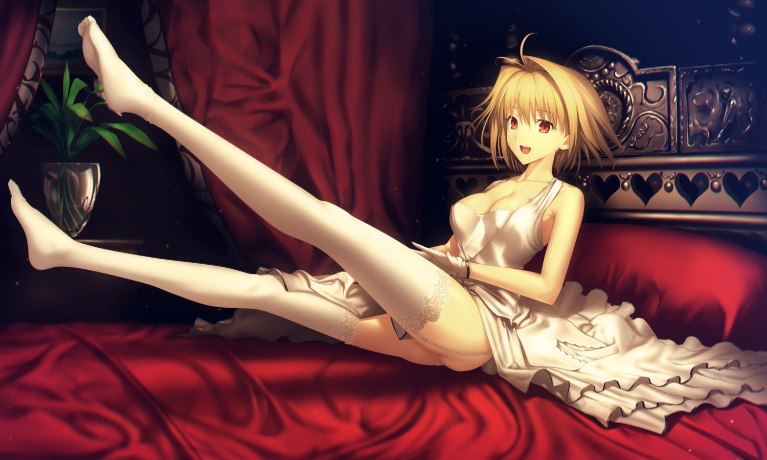 arcueid_brunestud cleavage dress feet kawanakajima pantsu stockings thighhighs tsukihime