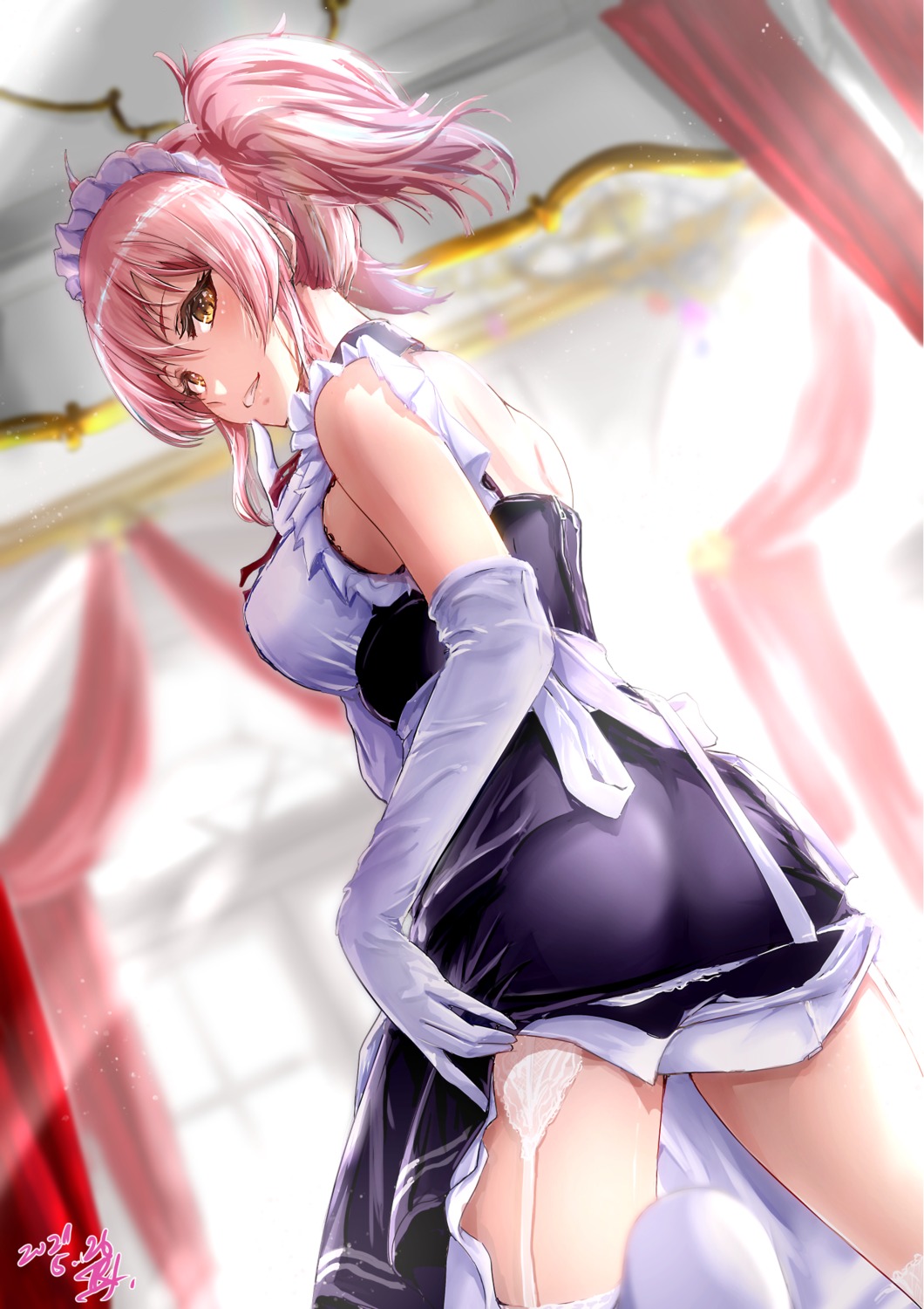 ass jougasaki_mika maid ochi_r skirt_lift stockings the_idolm@ster the_idolm@ster_cinderella_girls thighhighs