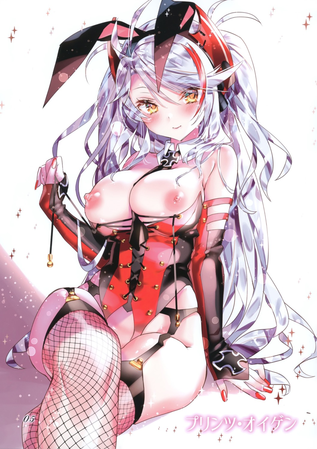 animal_ears azur_lane breasts bunny_ears bunny_girl fishnets garter_belt kamiya_maneki manekineko nipples no_bra nopan prinz_eugen_(azur_lane) stockings thighhighs