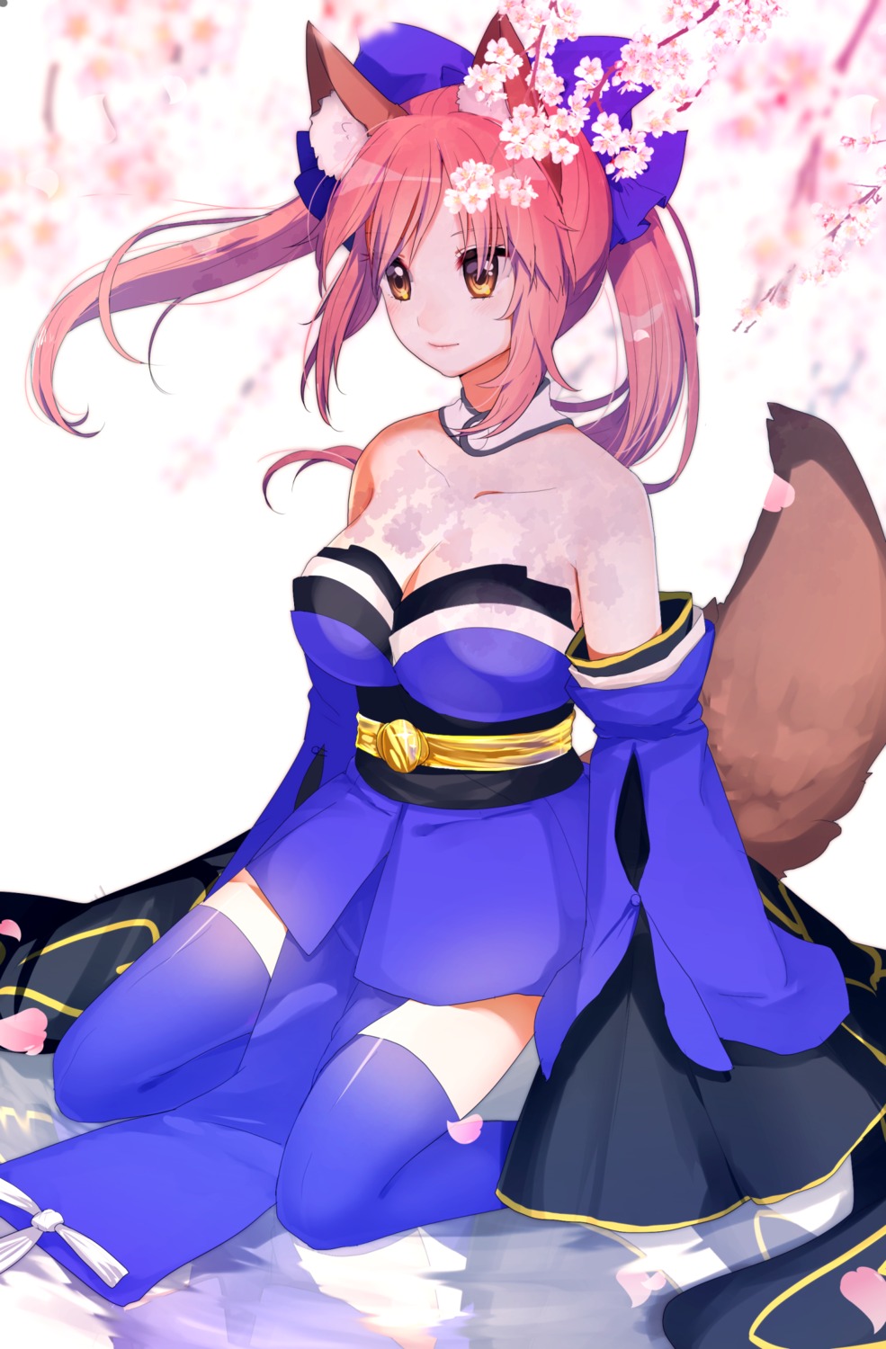 animal_ears cleavage fate/extra fate/stay_night tail tamamo_no_mae thighhighs towakarasu