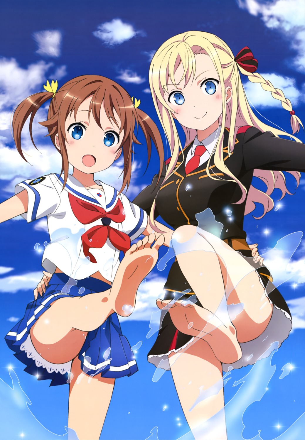 feet high_school_fleet kimiya_ryousuke misaki_akeno nopan seifuku uniform wet wilhelmina_braunschweig_ingenohl_friedeburg