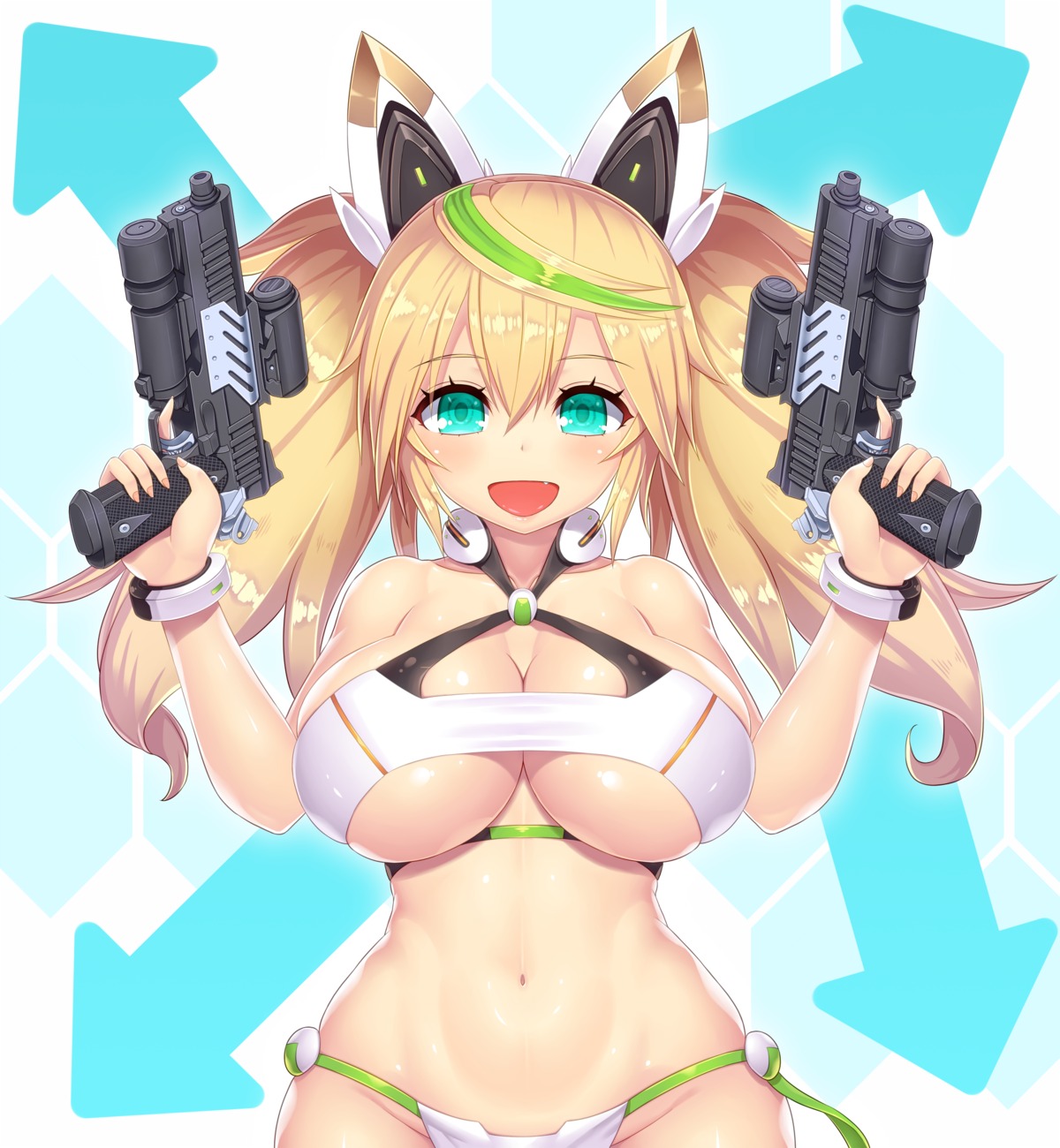 asamura_hiori bikini cleavage gené_(phantasy_star_online_2) gun phantasy_star_online_2 swimsuits underboob