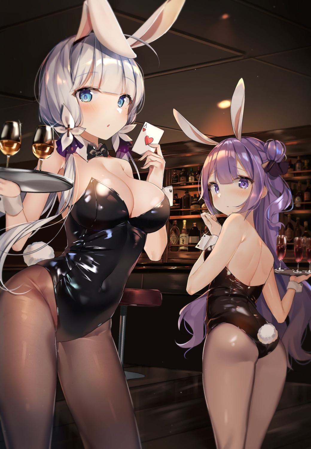 animal_ears ass azur_lane bunny_ears bunny_girl cleavage illustrious_(azur_lane) kurutsu pantyhose tail unicorn_(azur_lane)