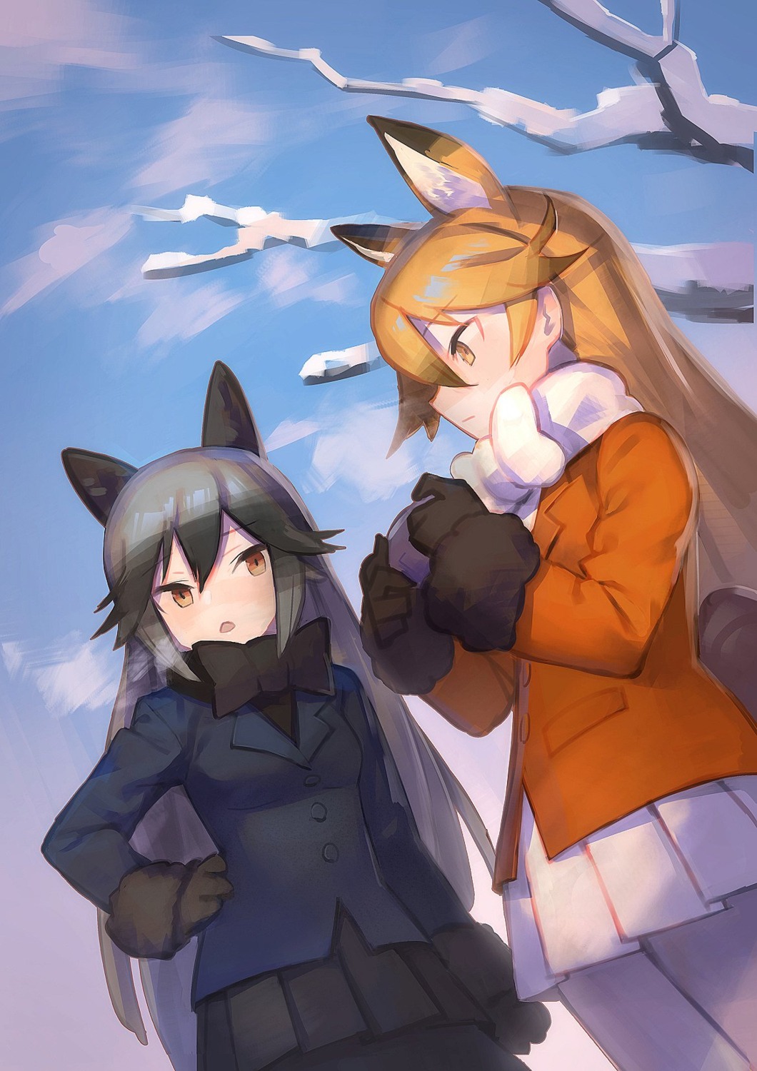 animal_ears ezo_red_fox katahira kemono_friends pantyhose silver_fox