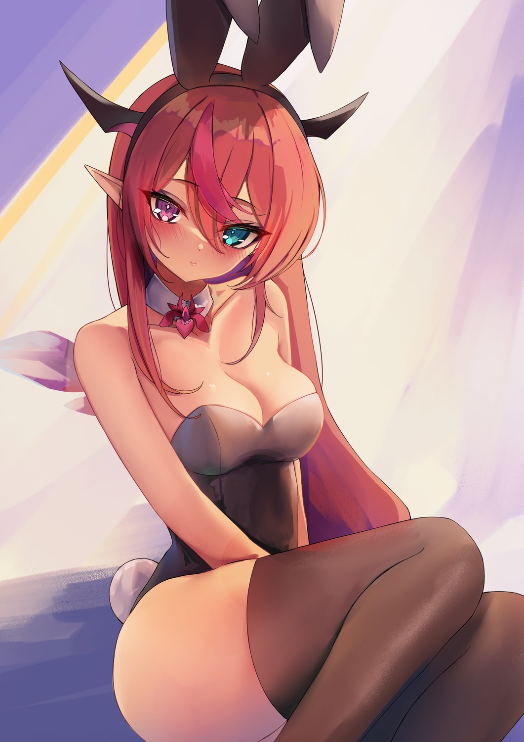 animal_ears bunny_ears bunny_girl heterochromia hololive hololive_english horns irys_(hololive) no_bra rifufu tail thighhighs