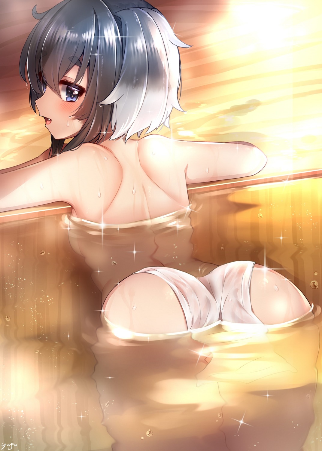 ass bathing kantai_collection naked tokitsukaze_(kancolle) towel wet yufukiri