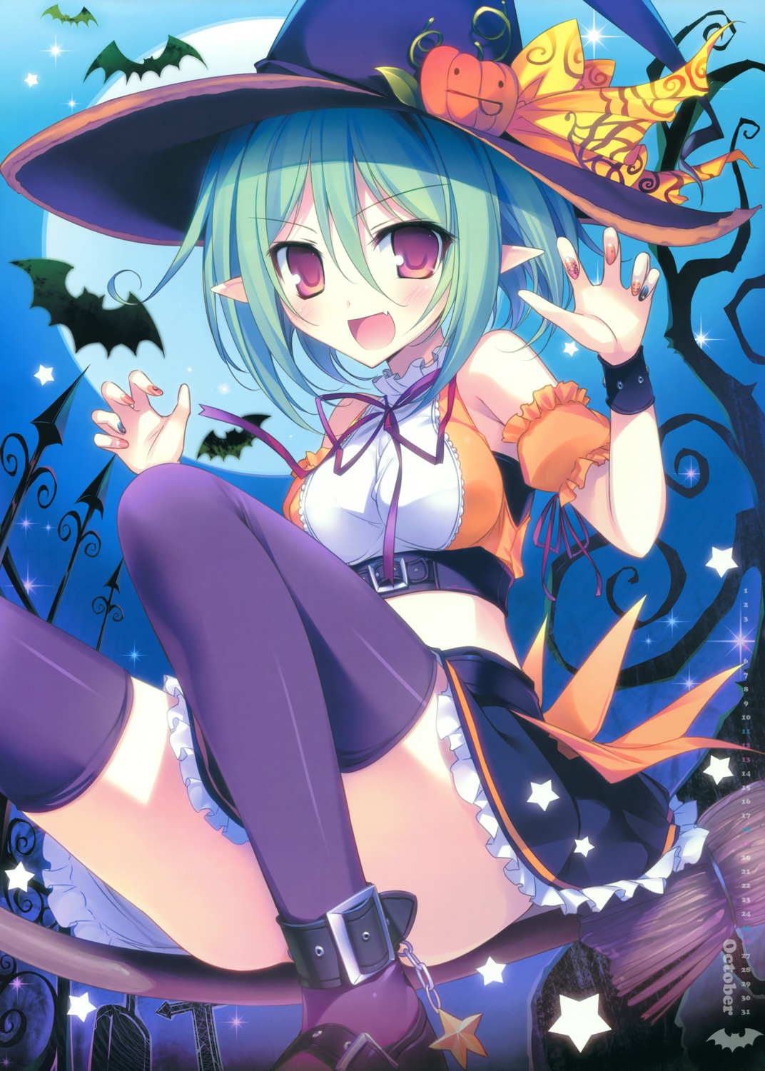 calendar elf karory pointy_ears thighhighs witch