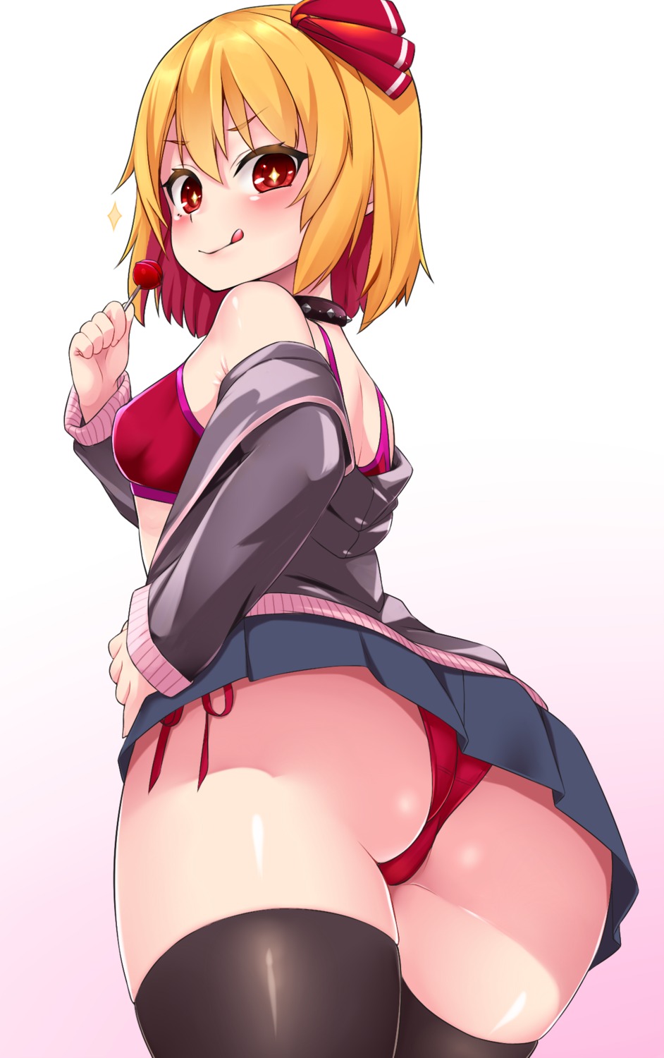 ass bra open_shirt pantsu rumia skirt_lift string_panties tagme thighhighs touhou