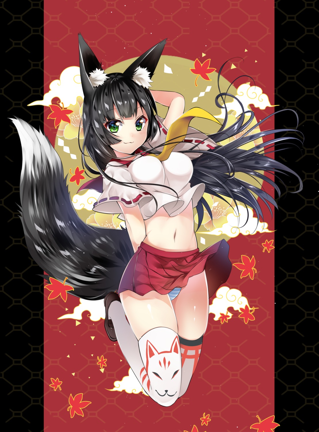 animal_ears kitsune pantsu shimapan tail thighhighs usagihime