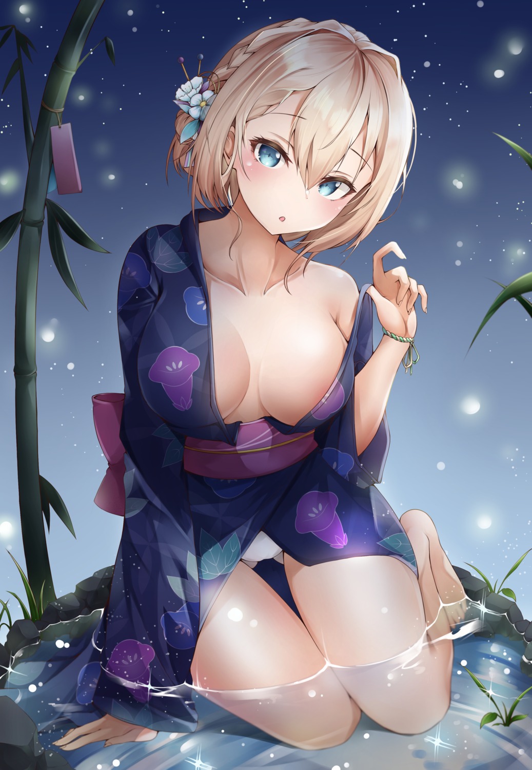 g36_(girls_frontline) girls_frontline gr_greeze no_bra open_shirt pantsu undressing wet yukata