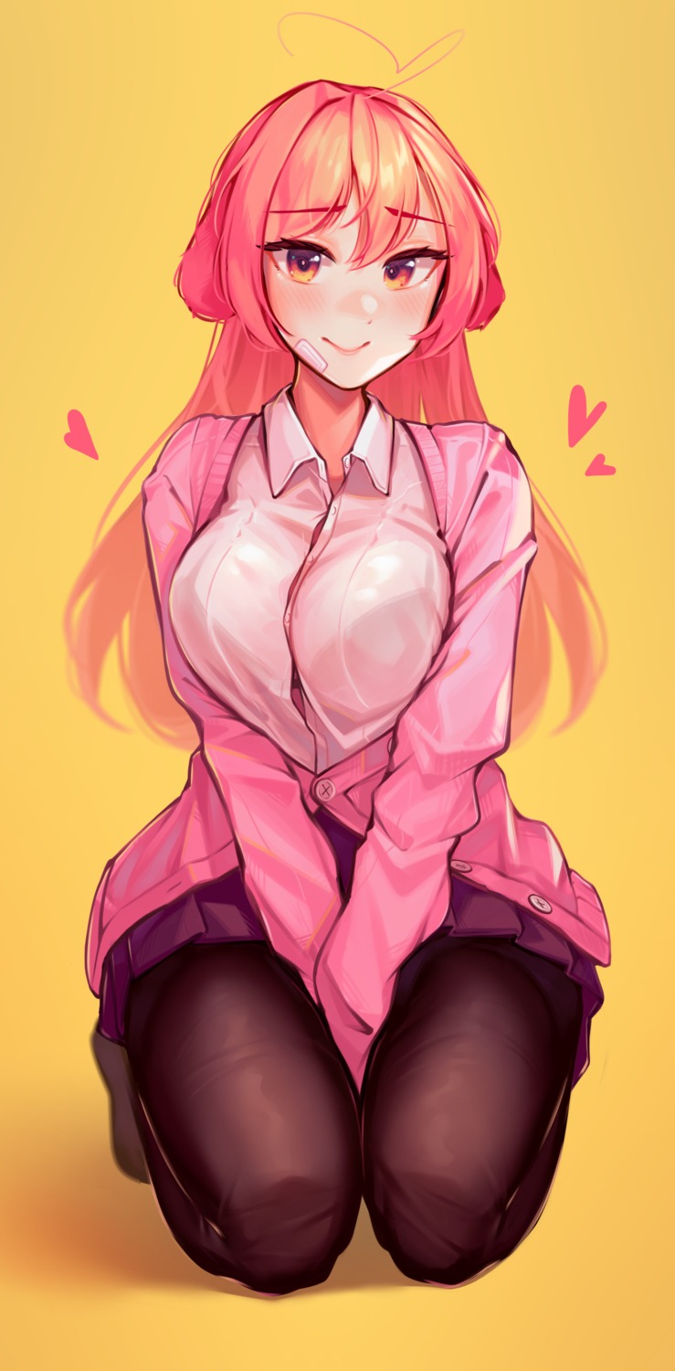 bra n_(artist) pantyhose see_through seifuku sweater