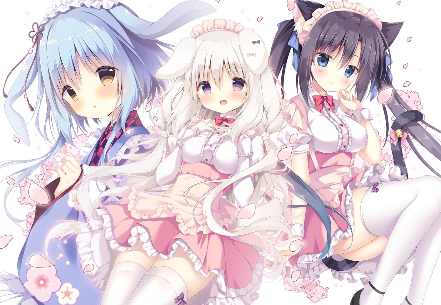 amairo_chocolata amairo_chocolata_2 animal_ears bunny_ears cabbage_soft inumimi maiba_nana maid misono_ichika momose_kaguya nekomimi shiratama tail thighhighs wa_maid waitress