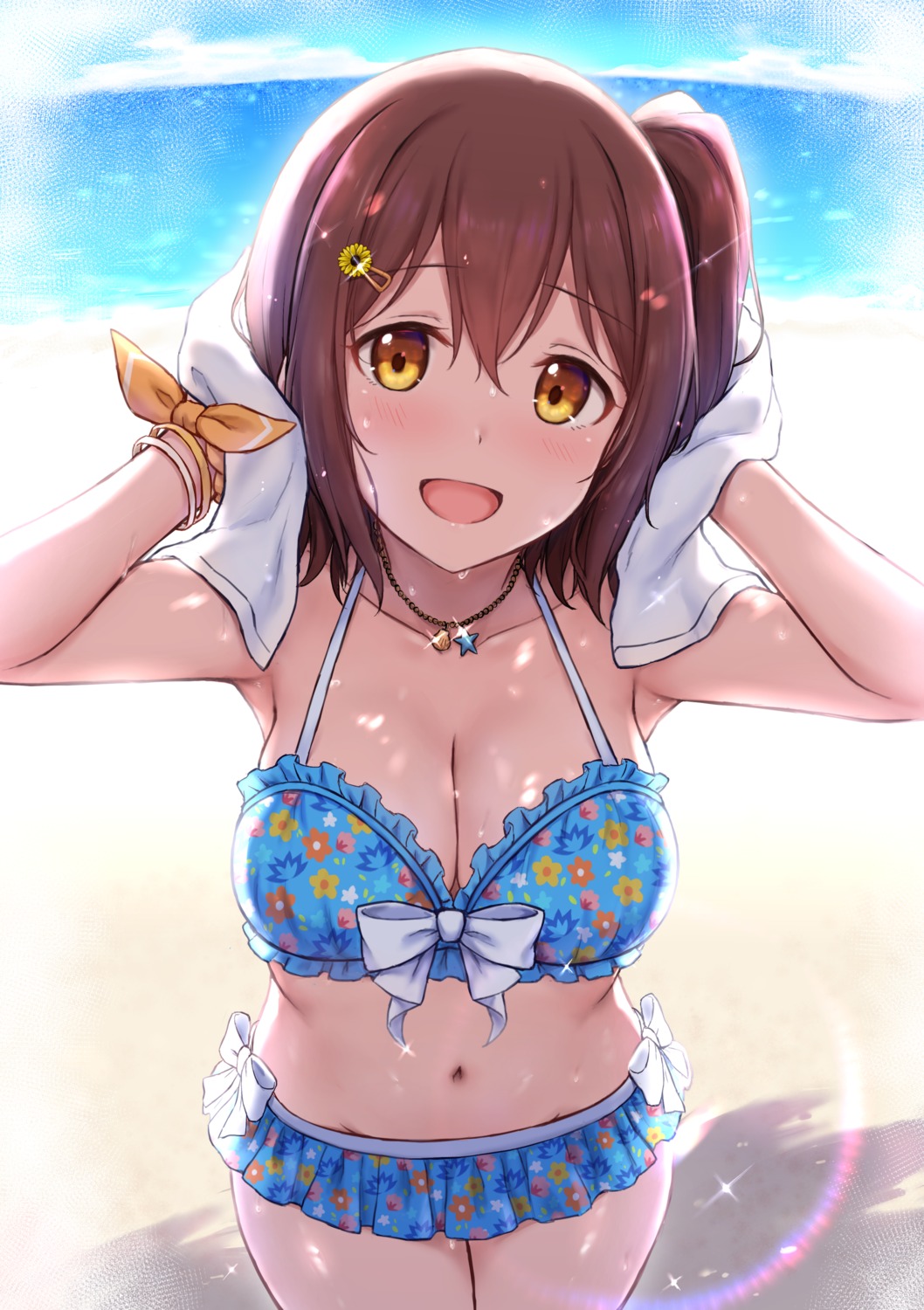 bikini cai_geng cleavage kasuga_mirai swimsuits the_idolm@ster the_idolm@ster_million_live! towel wet