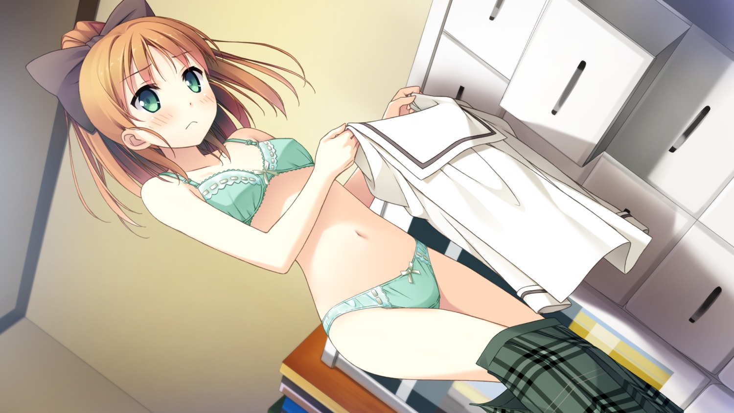 bra cleavage cube game_cg kantoku minagawa_yuuhi pantsu seifuku undressing your_diary