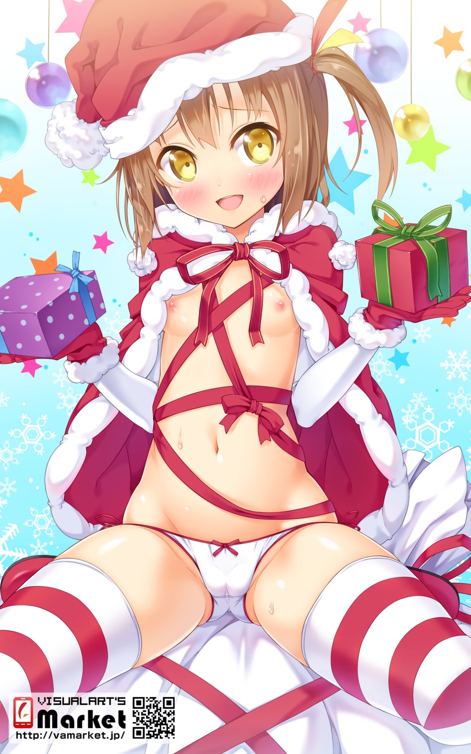 appli-chan cameltoe christmas kazuma_(kazumav) loli naked_cape naked_ribbon nipples pantsu thighhighs