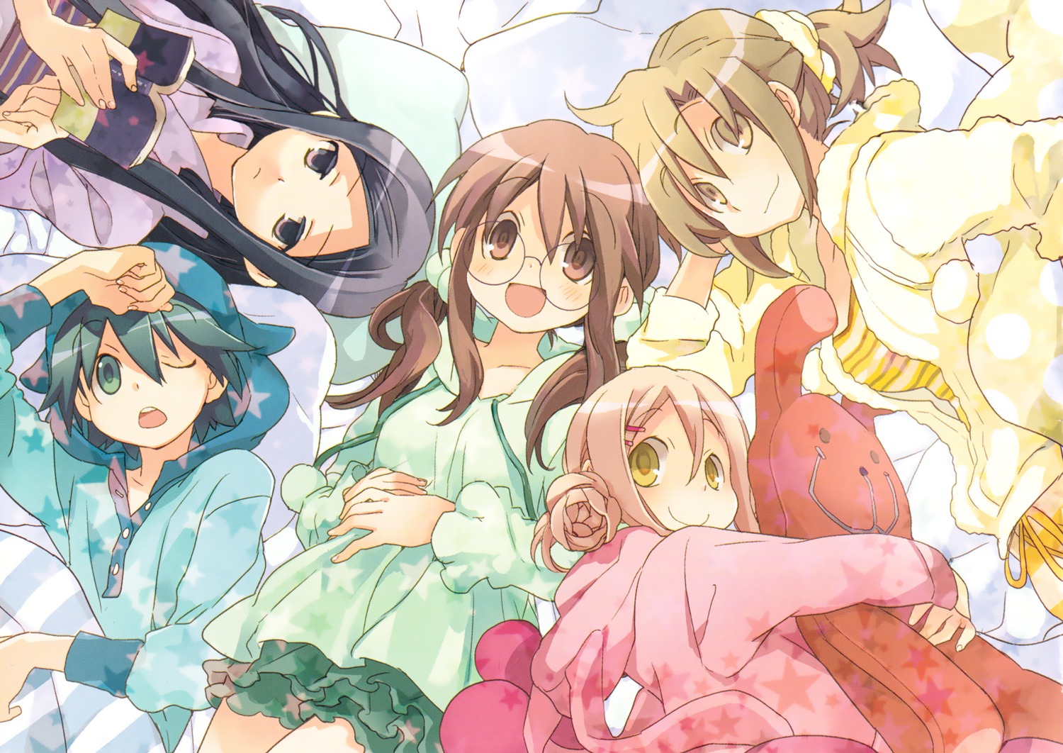 ga_geijutsuka_art_design_class kiyuduki_satoko megane noda_miki nozaki_namiko oomichi_miyabi pajama tomokane yamaguchi_kisaragi yukata