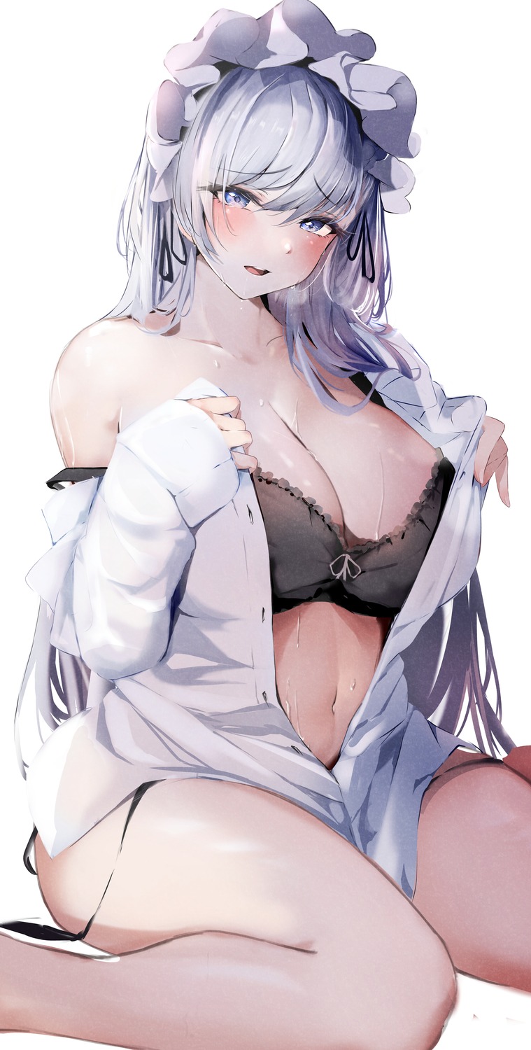 azur_lane belfast_(azur_lane) bra dress_shirt maid open_shirt raru_(nanaharararu) see_through undressing wet