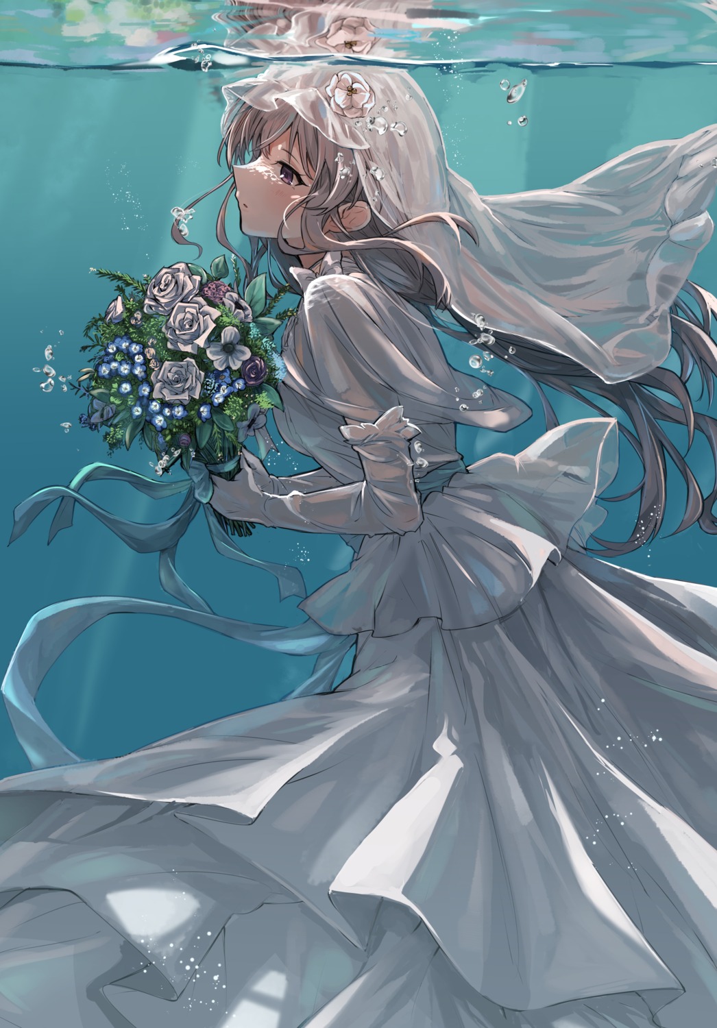 dress hanetsuka the_idolm@ster the_idolm@ster_shiny_colors wedding_dress wet yuukoku_kiriko