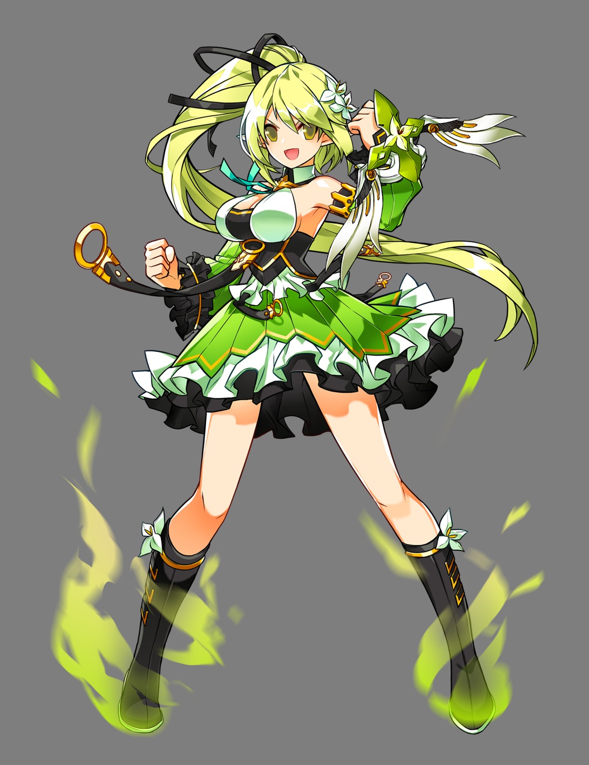 cleavage elf elsword pointy_ears rena_(elsword) tagme transparent_png weapon