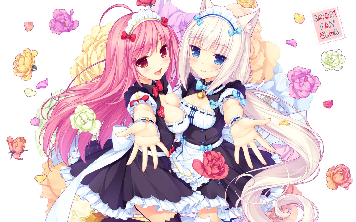 animal_ears cleavage lily_index maid nekopara sayori stockings thighhighs vanilla wallpaper