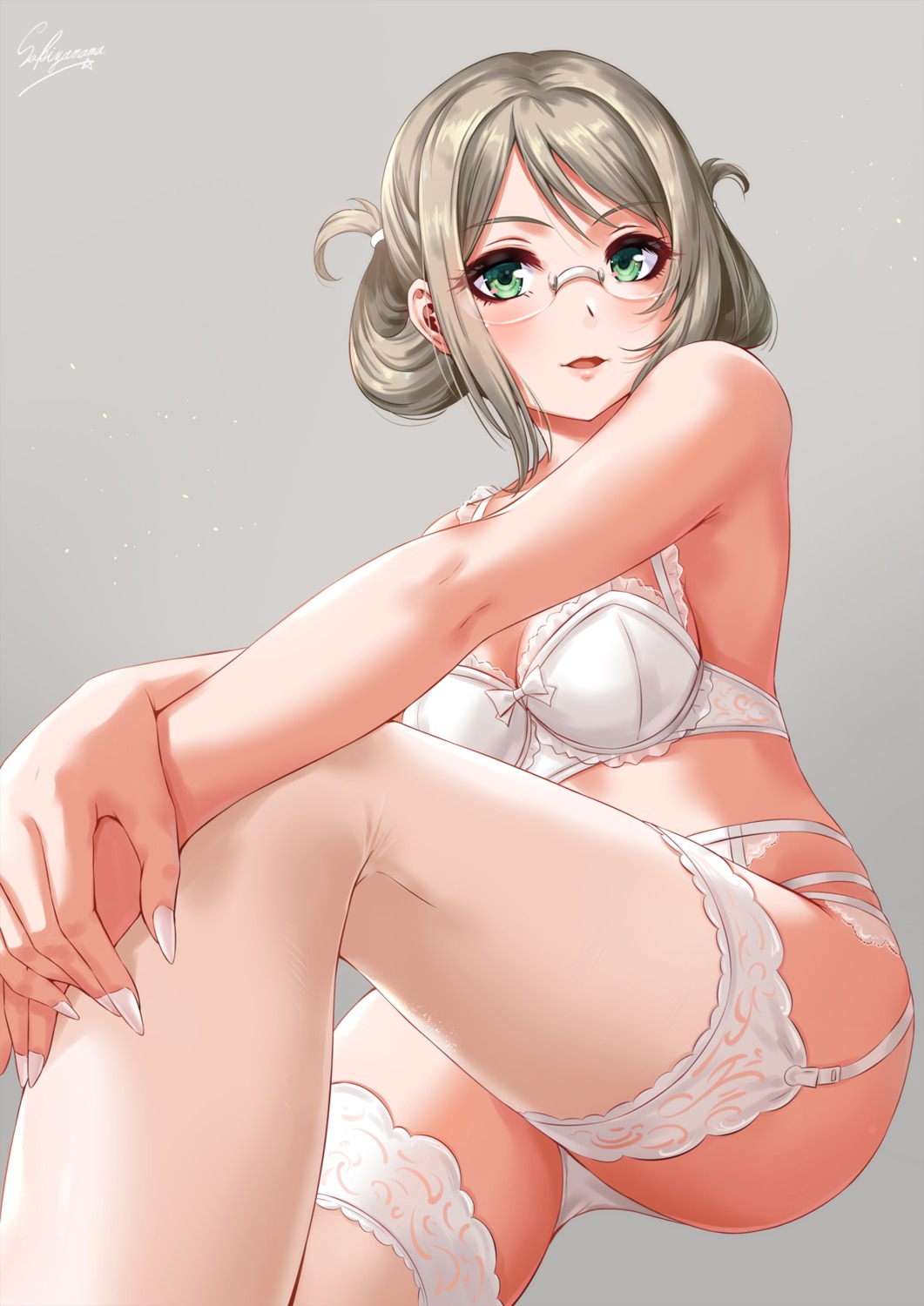 bra garter_belt kantai_collection katori_(kancolle) lingerie megane pantsu sakiyamama stockings thighhighs