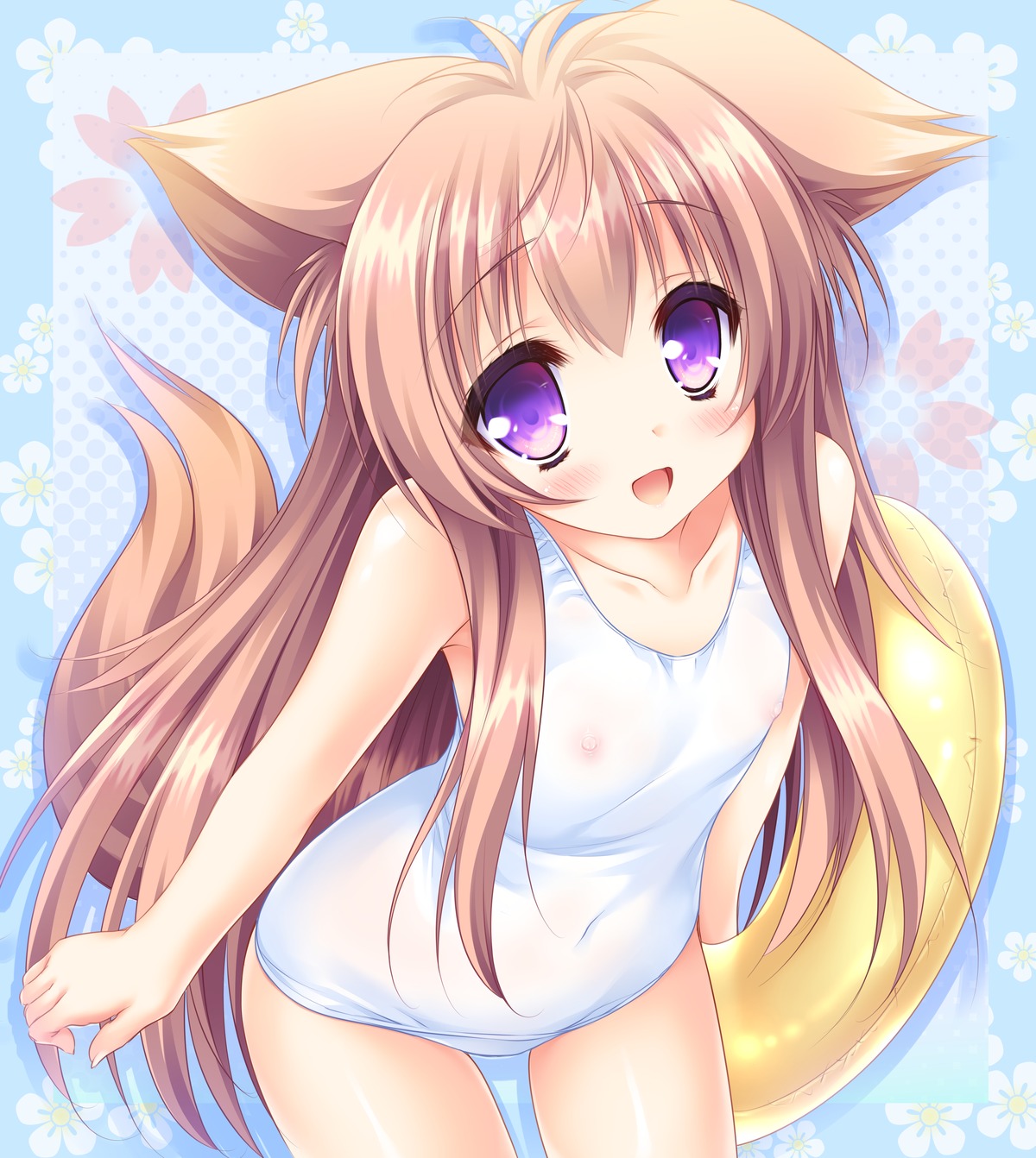 animal_ears lump_of_sugar moekibara_fumitake nipples school_swimsuit see_through swimsuits tail tayutama tayutama_2