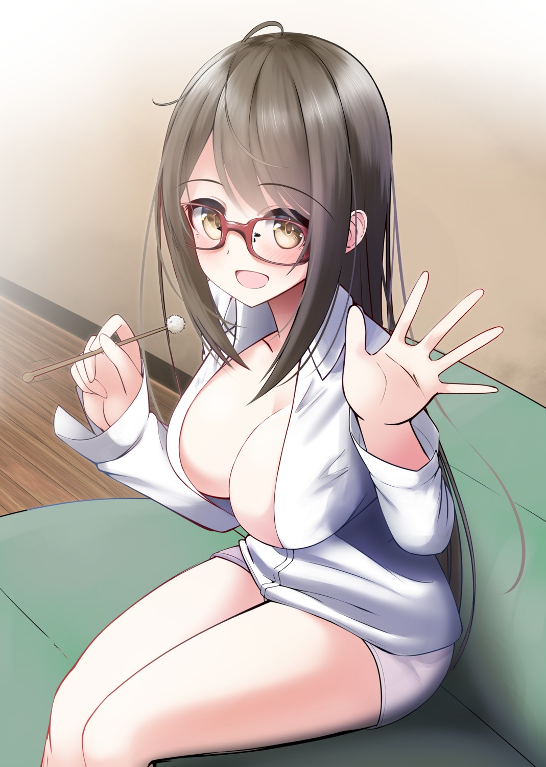 megane nekobaka no_bra open_shirt