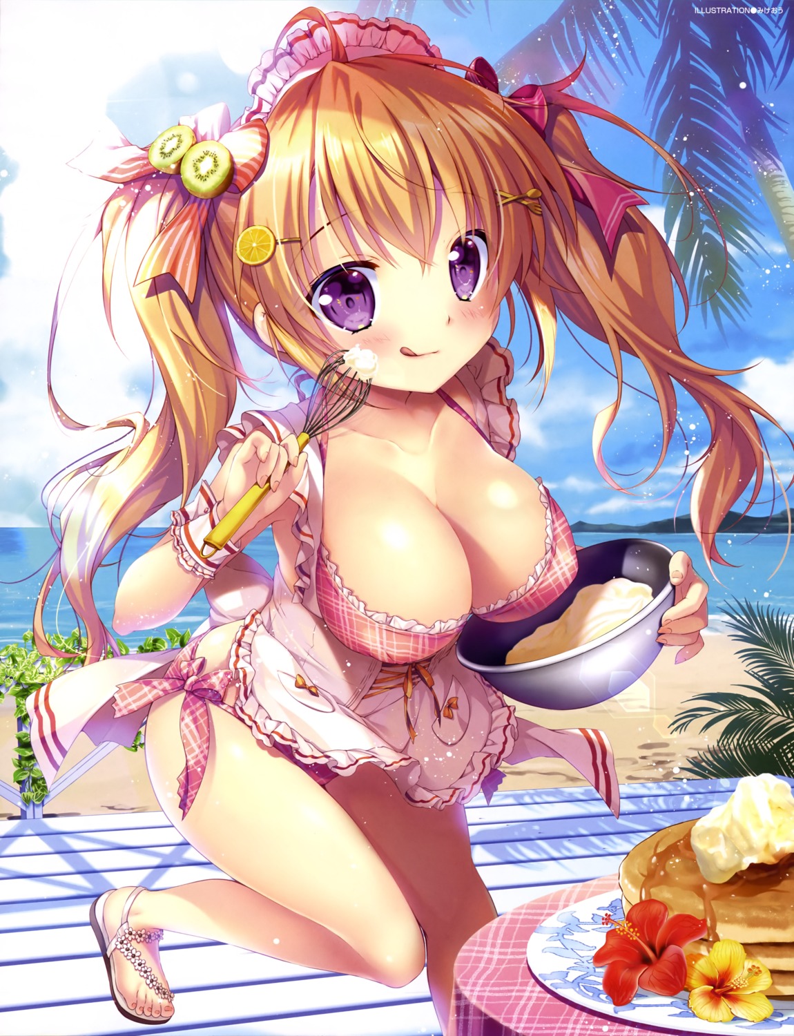 bikini cleavage cream erect_nipples maid mikeou swimsuits