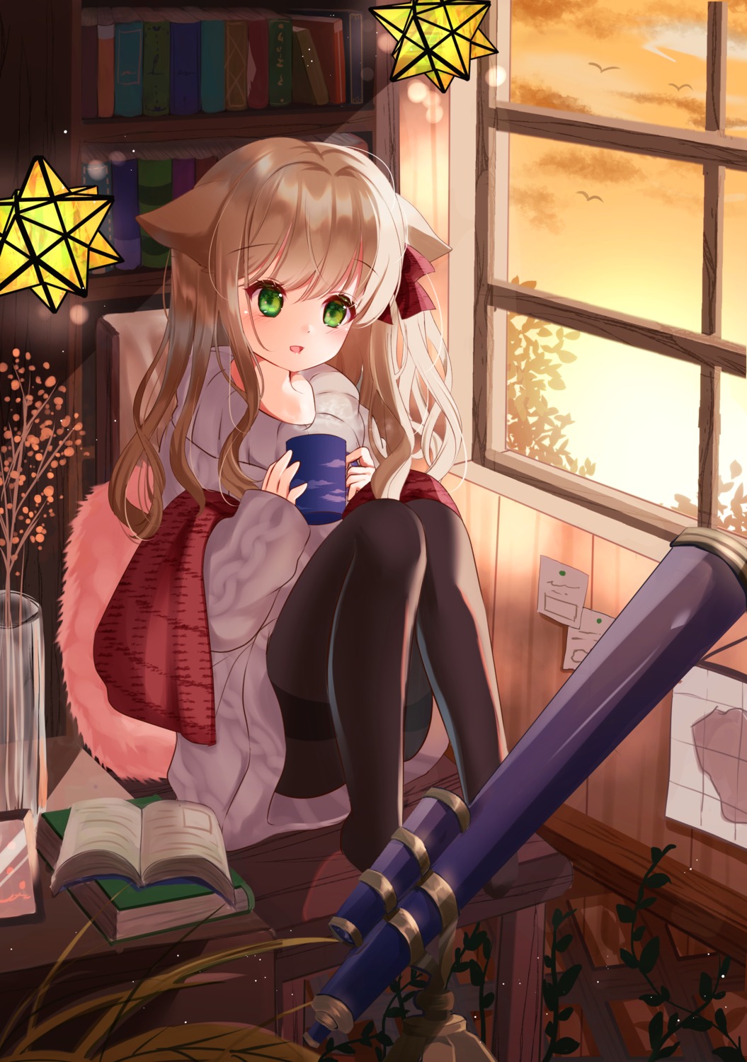 animal_ears dress nekomimi pantyhose skirt_lift sweater tsukimiya_sara