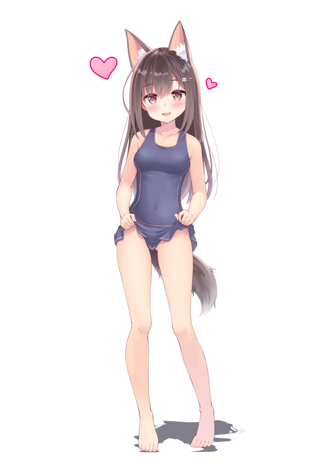 animal_ears erect_nipples kitsune loli school_swimsuit skirt_lift swimsuits tail tenjou_ryuka