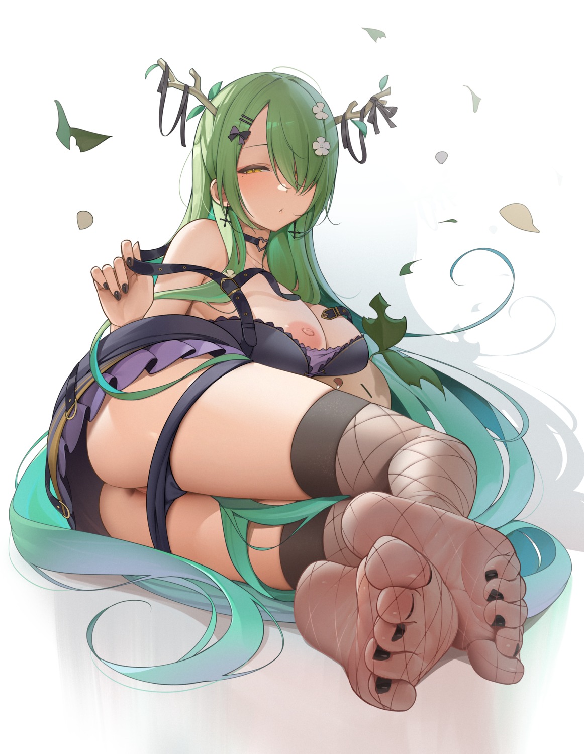 anus ass ceres_fauna dress feet fishnets greatodoggo hololive hololive_english horns nipples no_bra pantsu panty_pull pussy skirt_lift thighhighs uncensored undressing