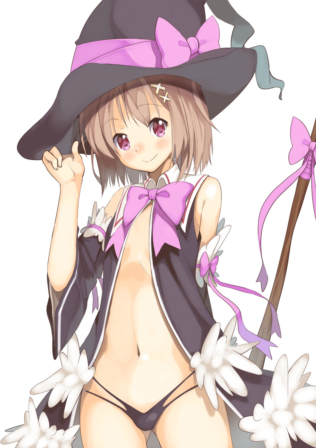 cleavage dress maechuu no_bra open_shirt pantsu weapon witch